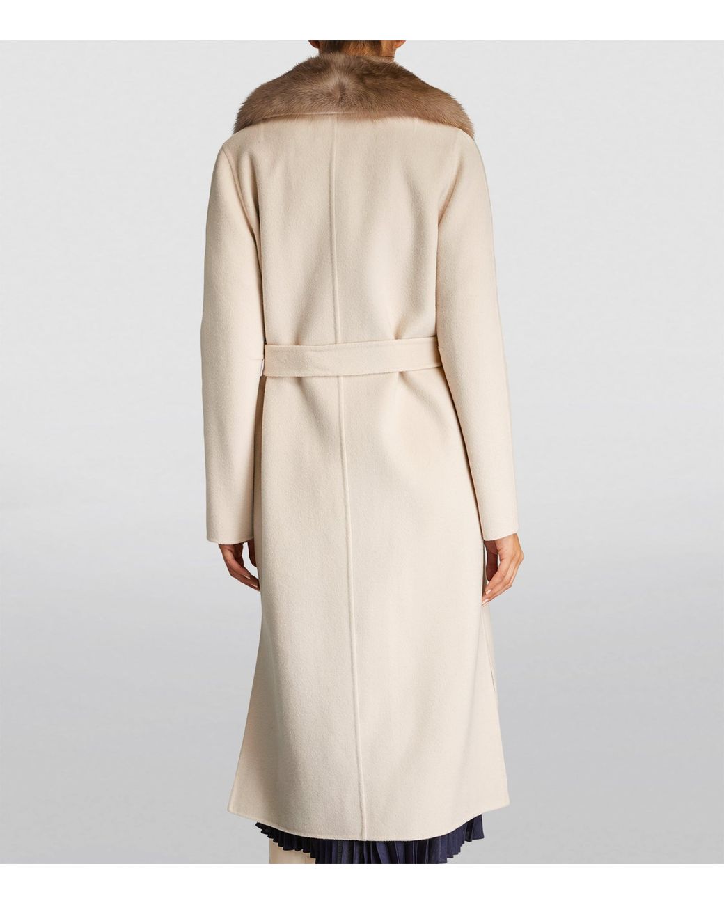 Yves Salomon Natural Wool-Cashmere Sable-Trim Coat