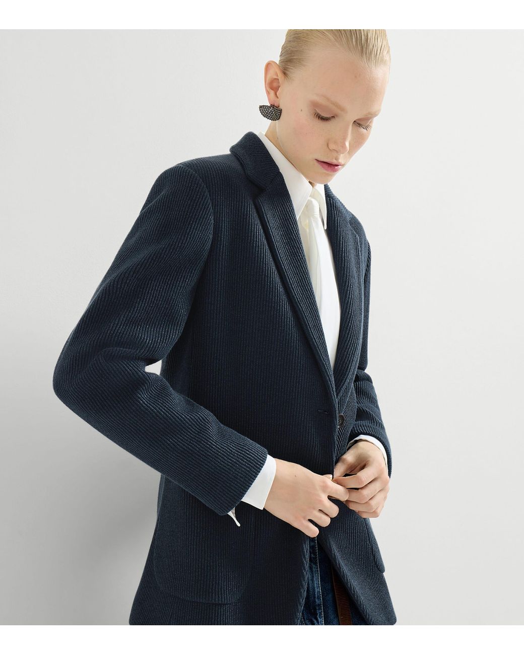 Brunello Cucinelli Blue Corduroy Single-Breasted Blazer