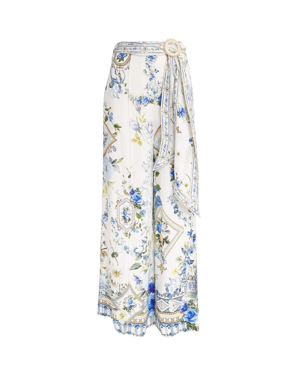 Camilla White Scarf Belt Wide-Leg Trousers