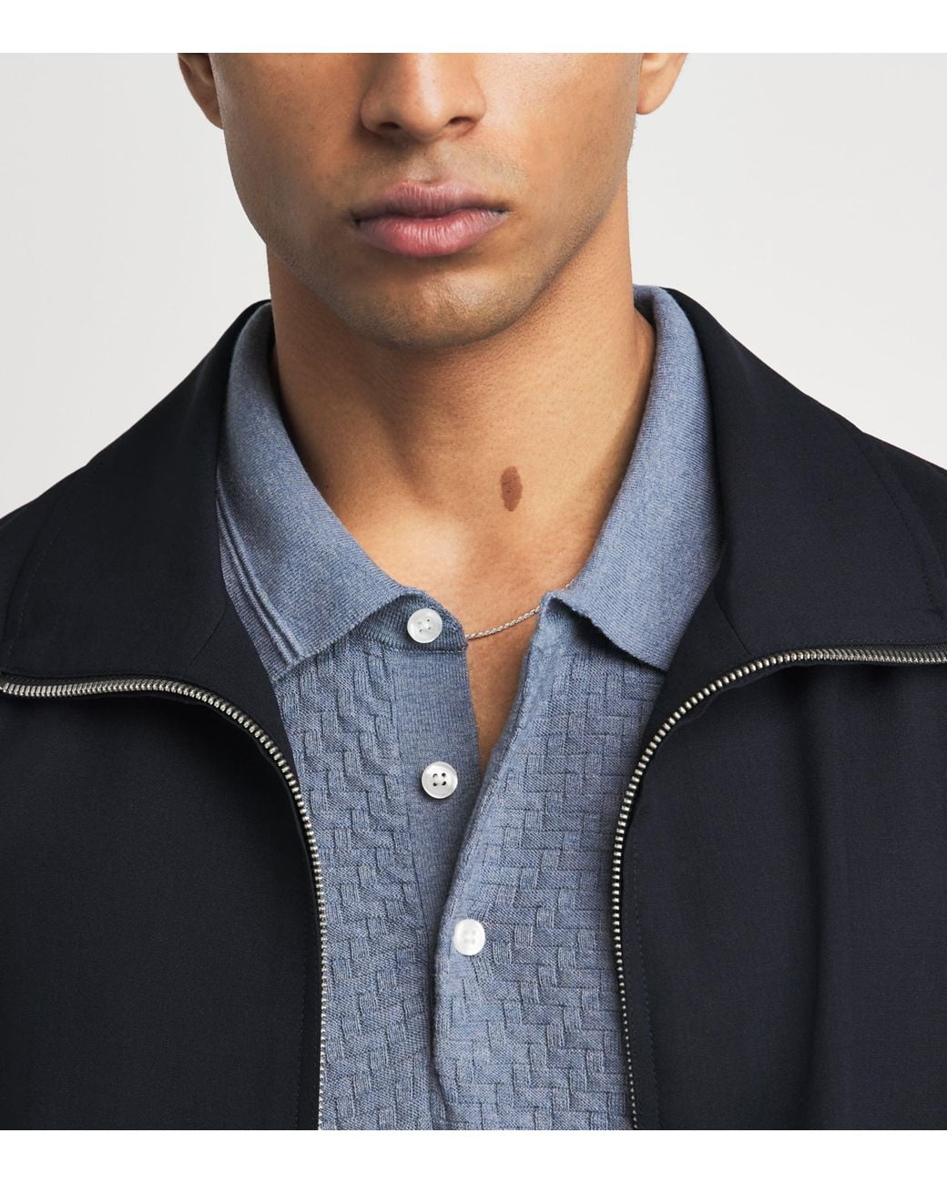 PAIGE Blue Cotton-Wool-Silk-Cashmere Kiko Polo Shirt for men