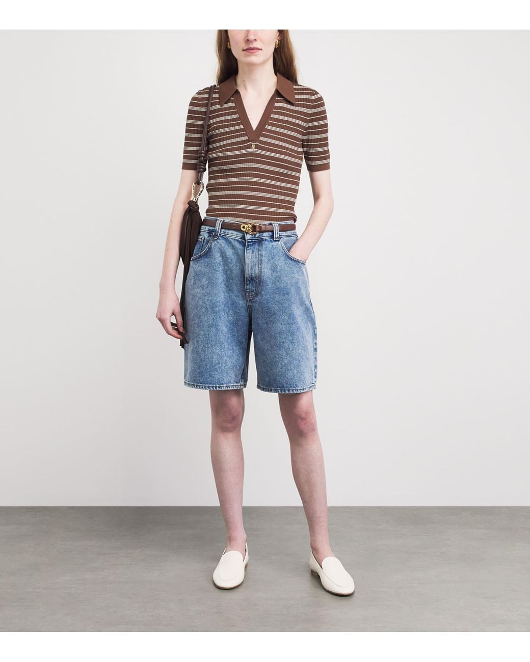 Sandro Brown Stripe Polo Shirt