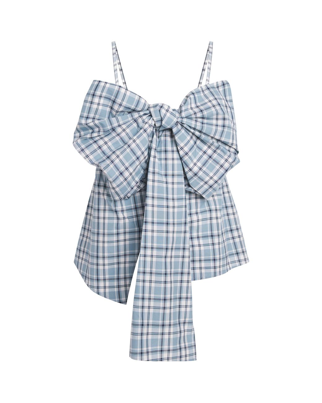 Acne Blue Cotton Check Bow Blouse