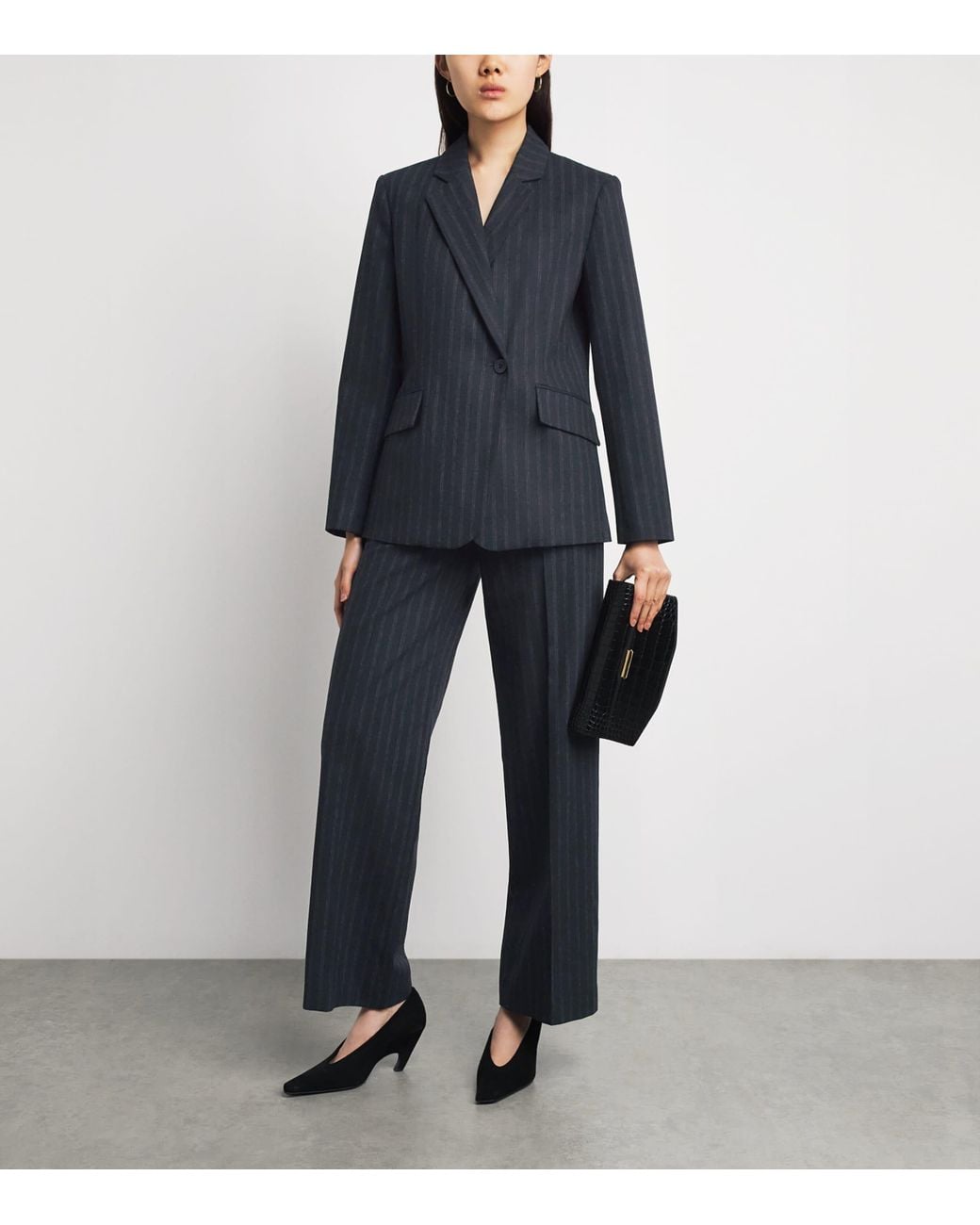 Claudie Pierlot Blue Wool Pinstripe Asymmetric Blazer