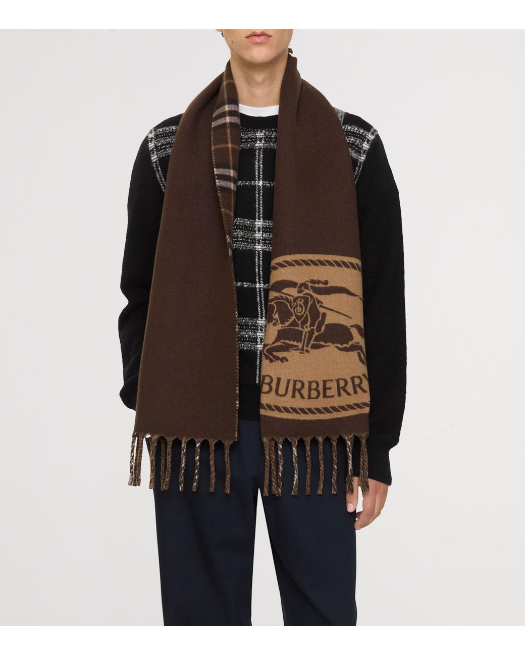 Burberry Brown Cashmere Reversible Check Ekd Scarf