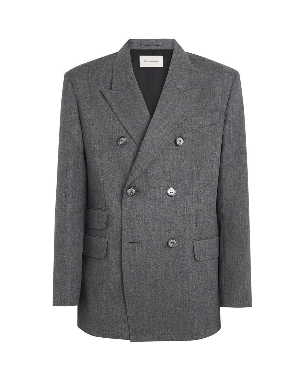 AMI Gray Wool Double-Breasted Blazer for men
