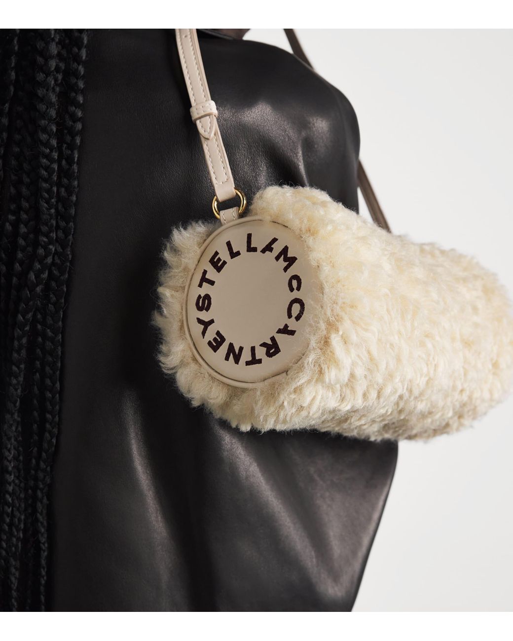 Stella McCartney Natural Faux Shearling Logo Bracelet Shoulder Bag