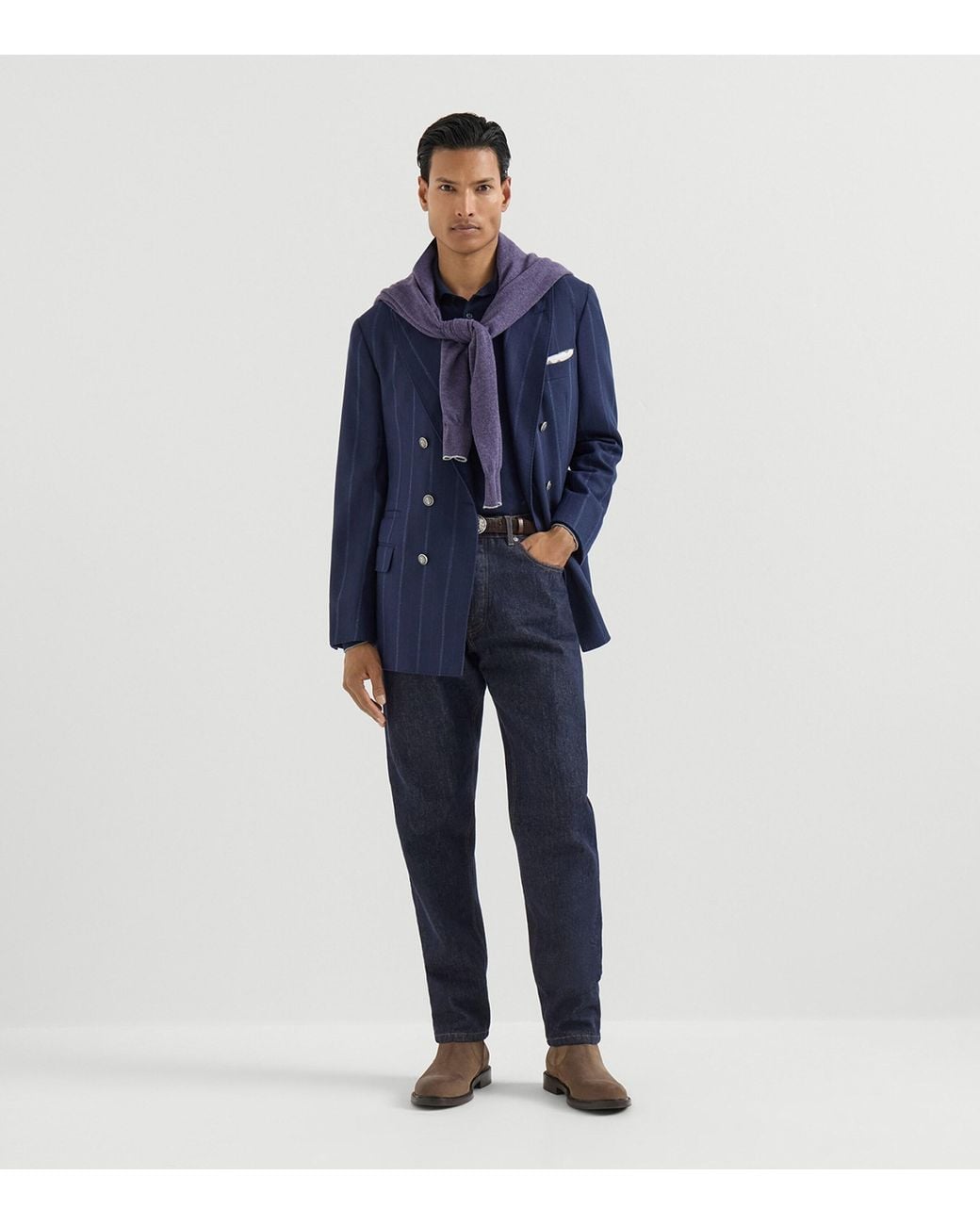 Brunello Cucinelli Blue Cashmere Polo Sweater for men