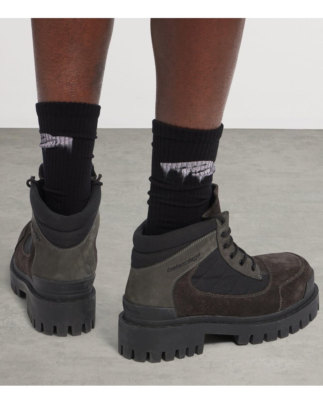 Balenciaga Black Leather-Cotton Combat Strike Ankle Boots for men