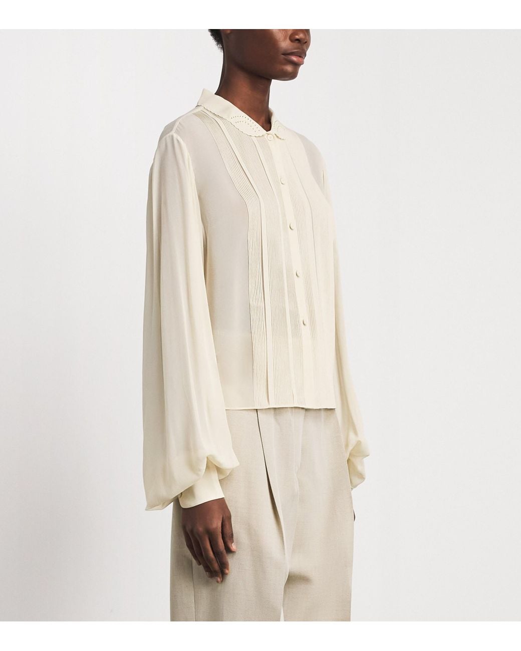 Rohe White Silk Puff-Sleeve Blouse