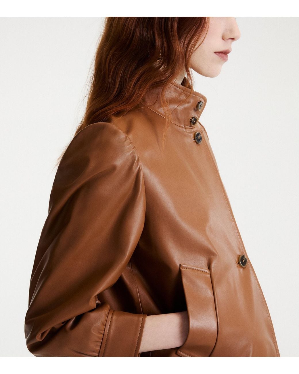 Marella Brown Asymmetric Leather Jacket