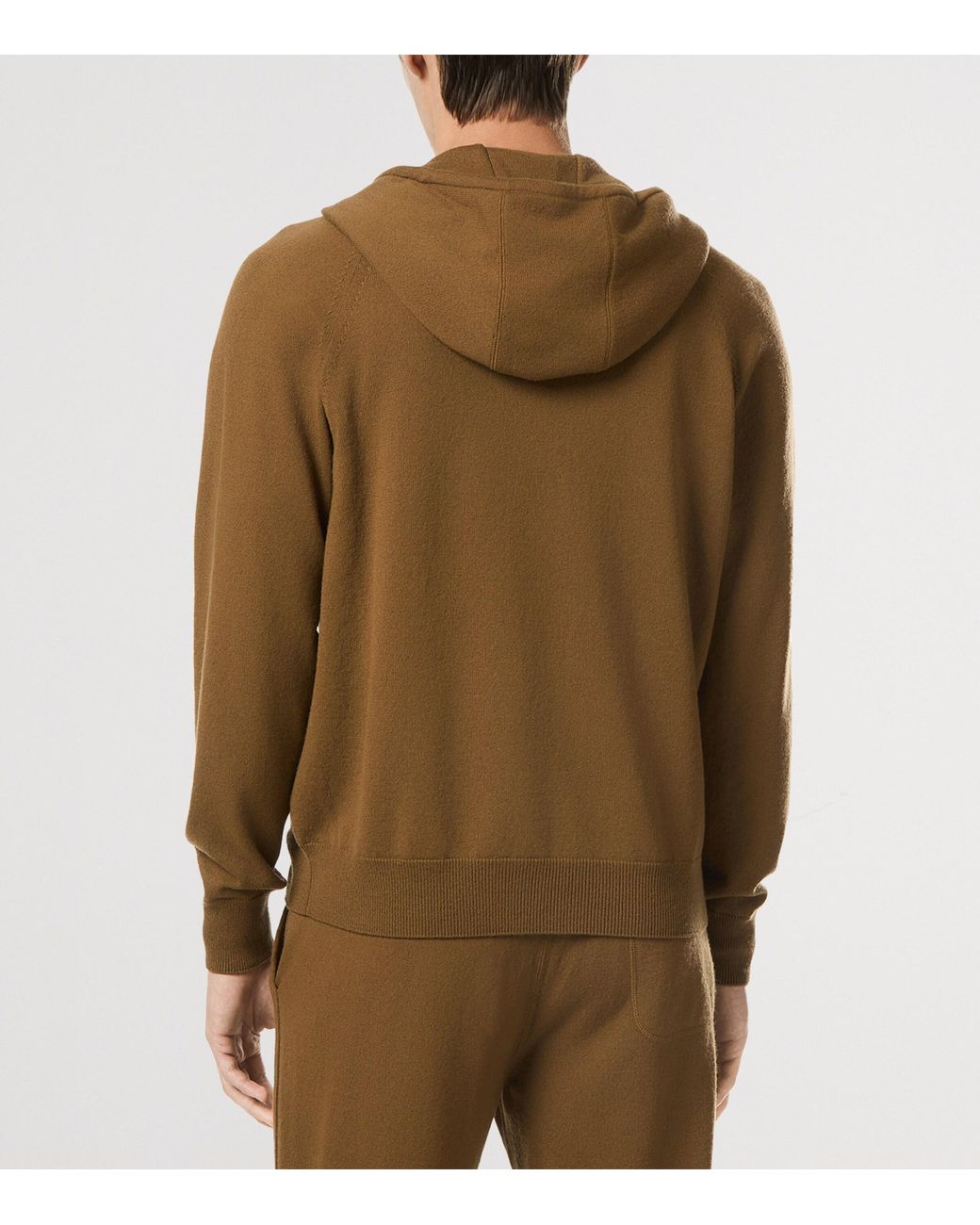 Tom Ford Brown Cashmere-Wool Leather-Trim Hoodie for men