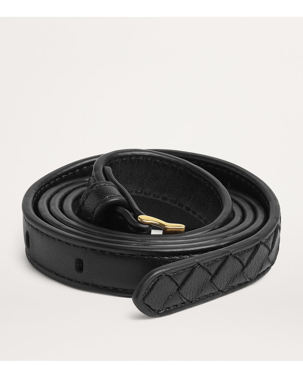 Bottega Veneta Black Thin Leather Intrecciato Watch Belt
