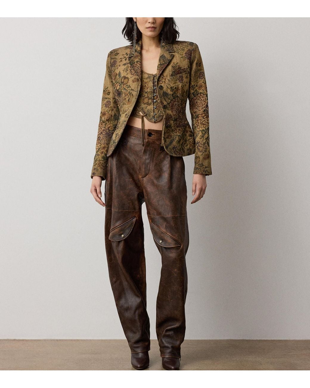 Ralph Lauren Brown Distressed Lambskin Hania Trousers