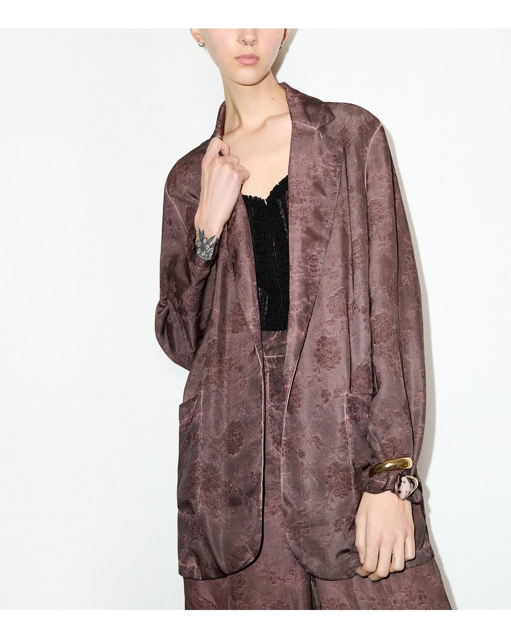 MAX&Co. Brown Floral Jacquard Open Blazer