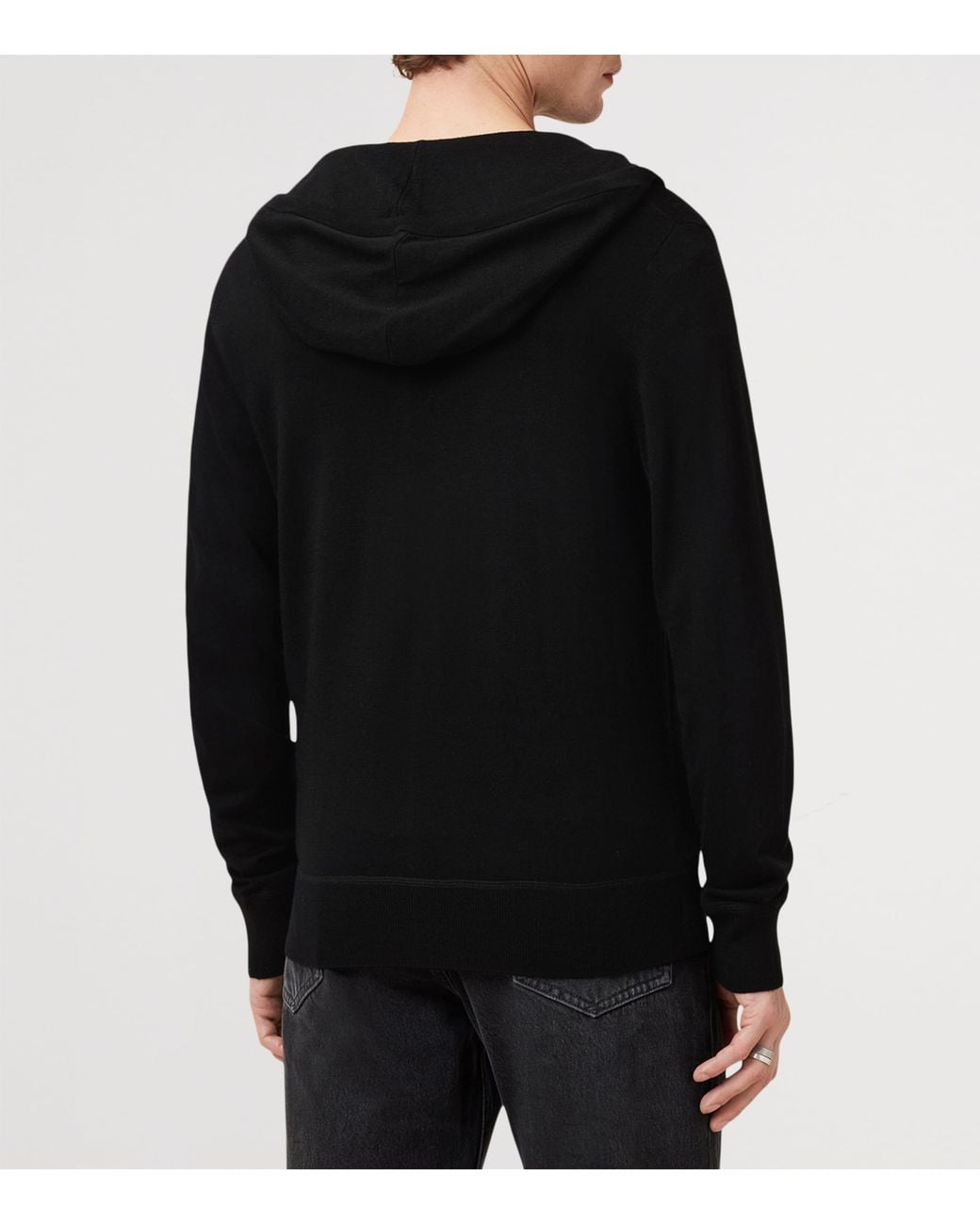 AllSaints Black Merino Wool Mode Hoodie for men
