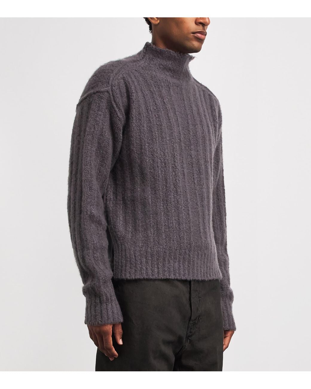 Rick Owens Gray Cashmere-Silk Funnel-Neck Sweater for men