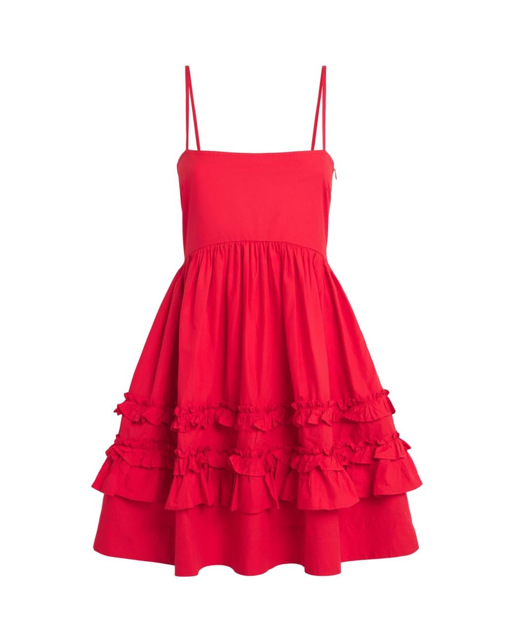 Ganni Red Cotton Ruffled Mini Dress
