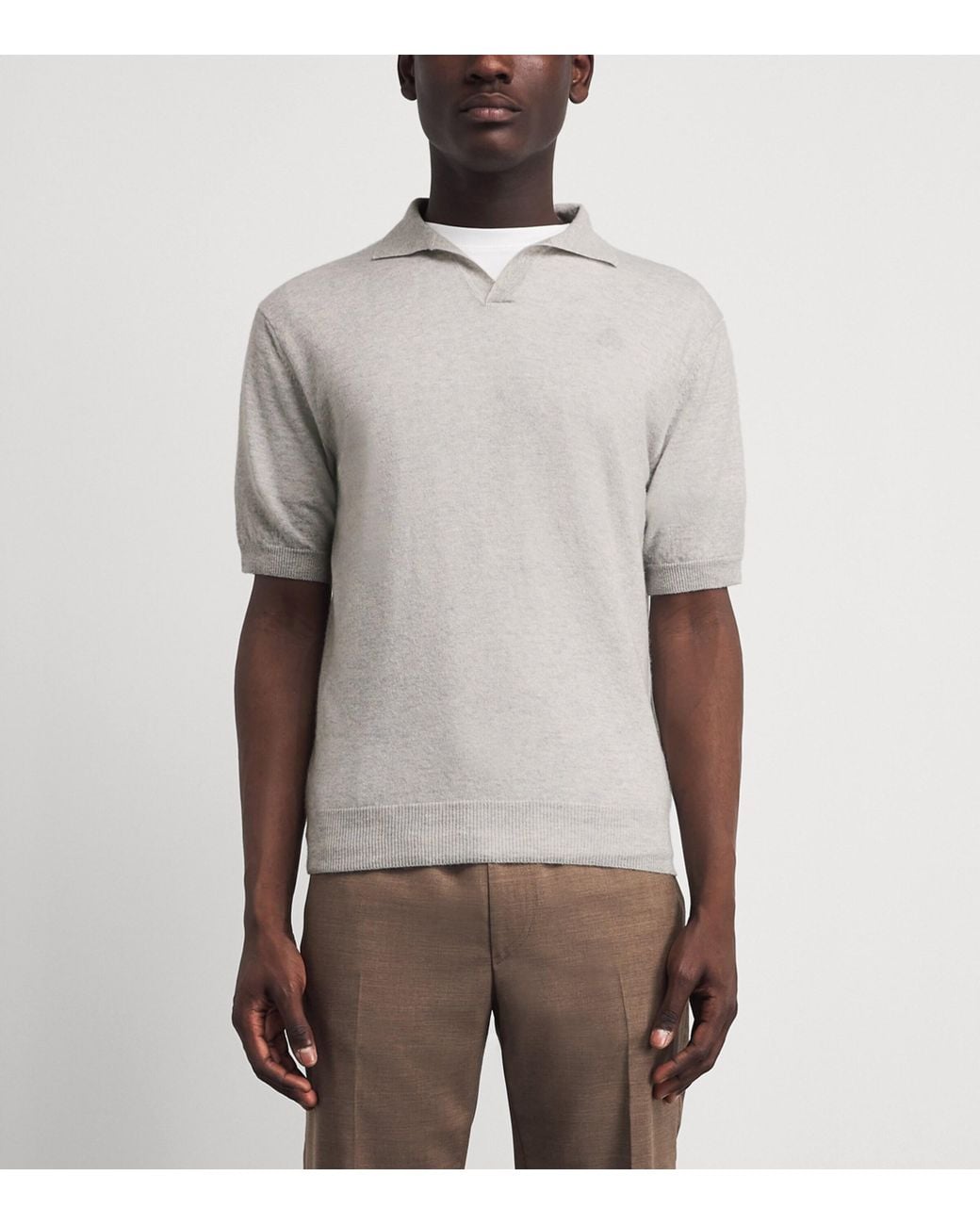 Paul & Shark Gray Cashmere-Linen Open-Collar Polo Shirt for men