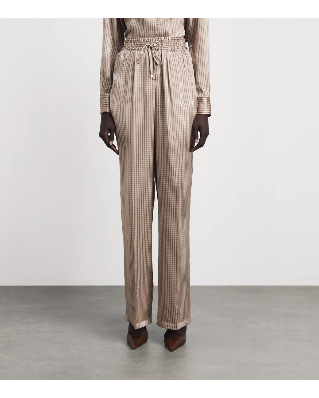 Kiton Natural Silk Printed Pleated Drawstring Trousers