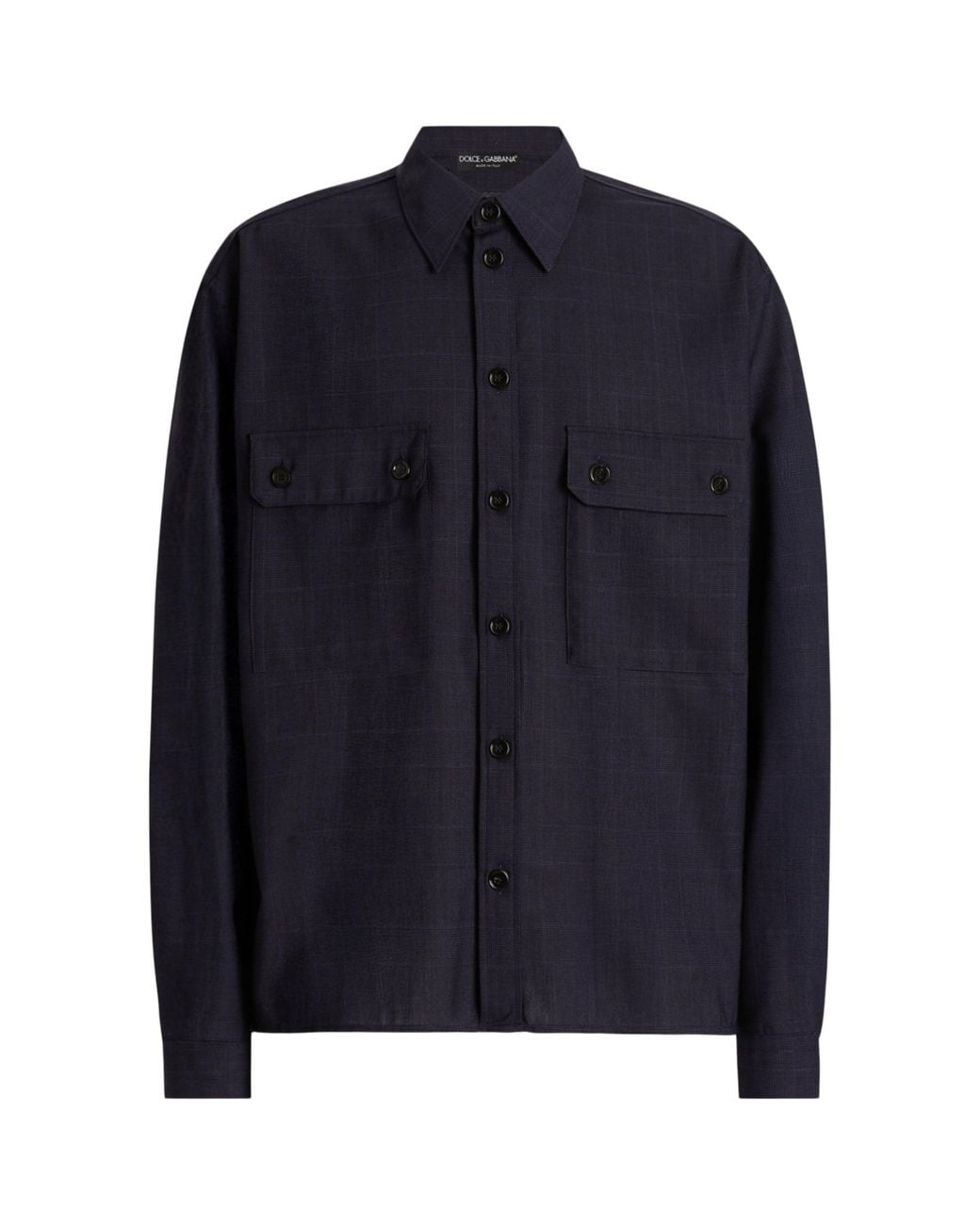 Dolce & Gabbana Blue Wool Check Shirt for men