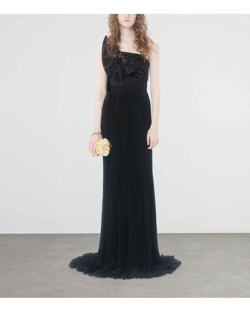 Valentino Black Silk Pleated Gown