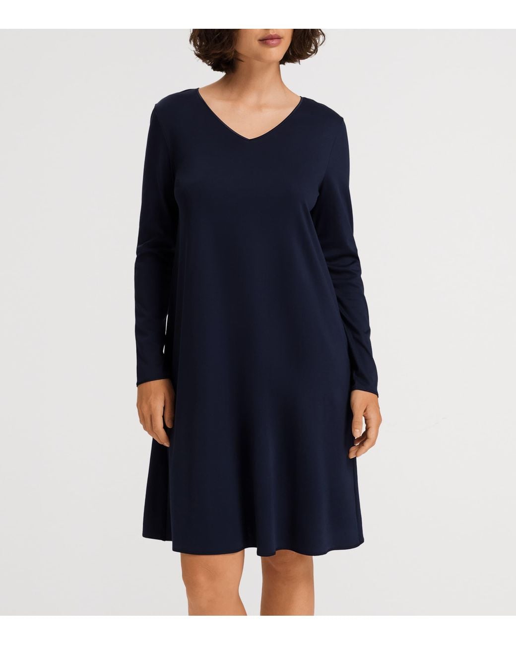 Hanro Blue Cotton Long-Sleeve Nightdress