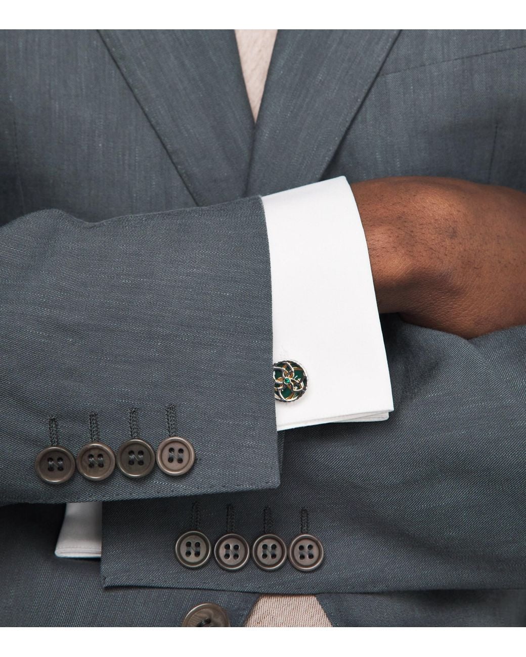 Tateossian Green Palladium-Plated Trinity Cufflinks for men