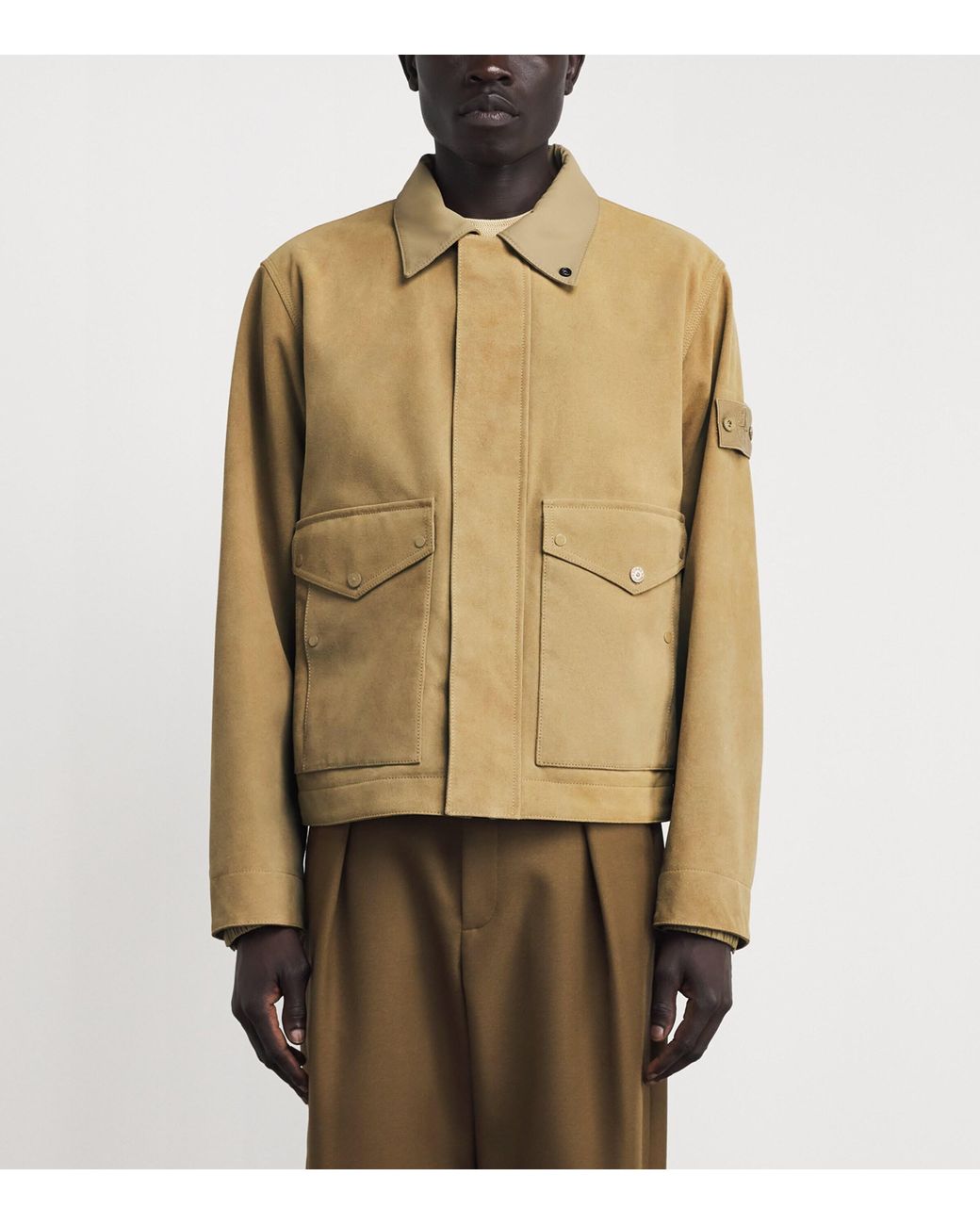 Stone Island Natural Ghost Piece Split Leather Jacket for men