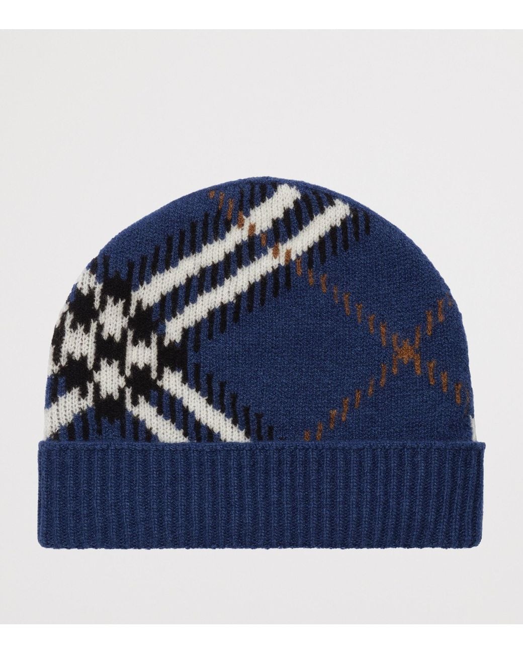 Burberry Blue Cashmere-Blend Check Beanie for men