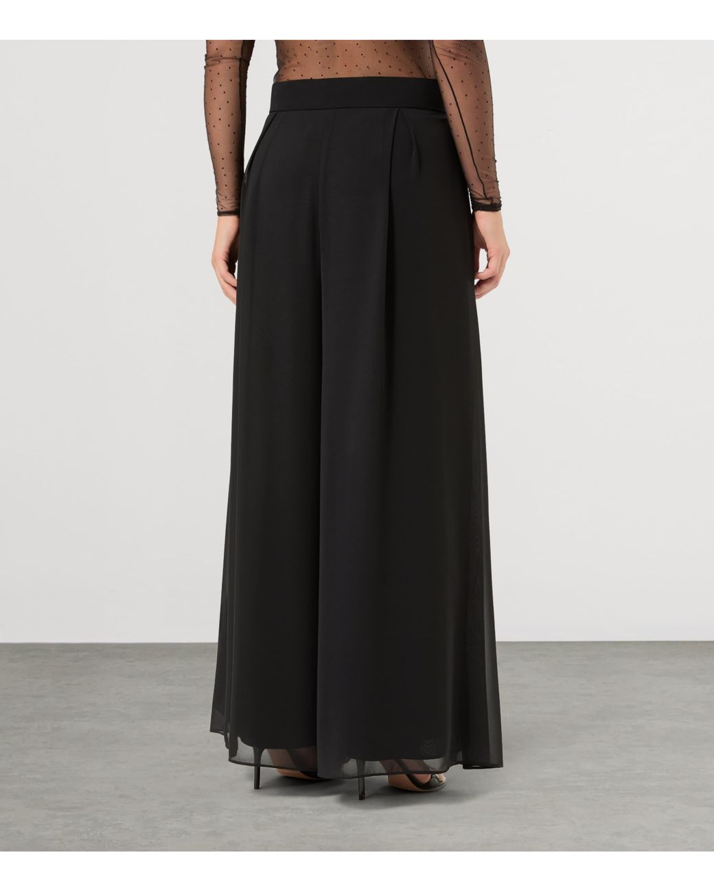 Marina Rinaldi Black Chiffon Wide-Leg Trousers