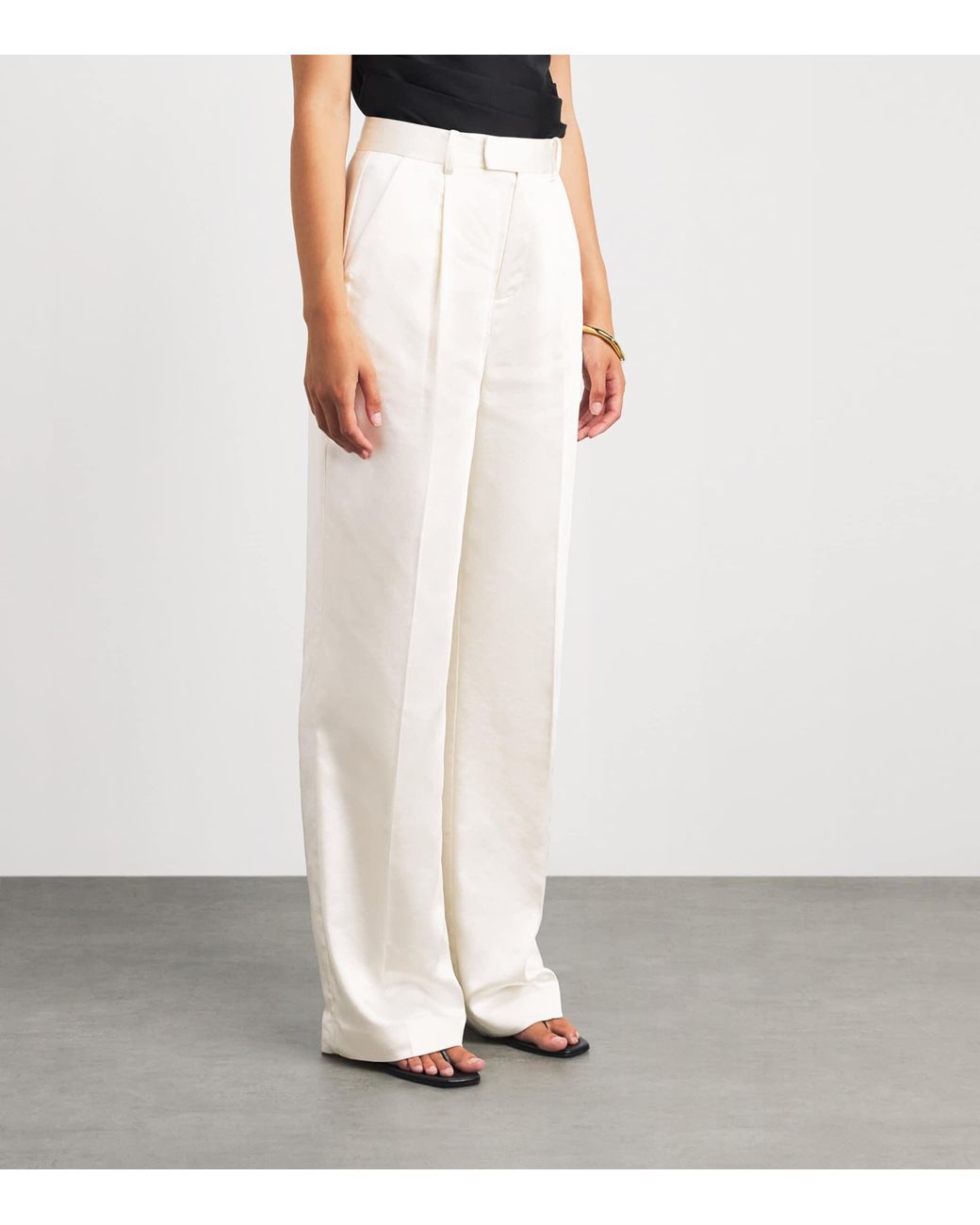 Self-Portrait White Satin Wide-Leg Trousers