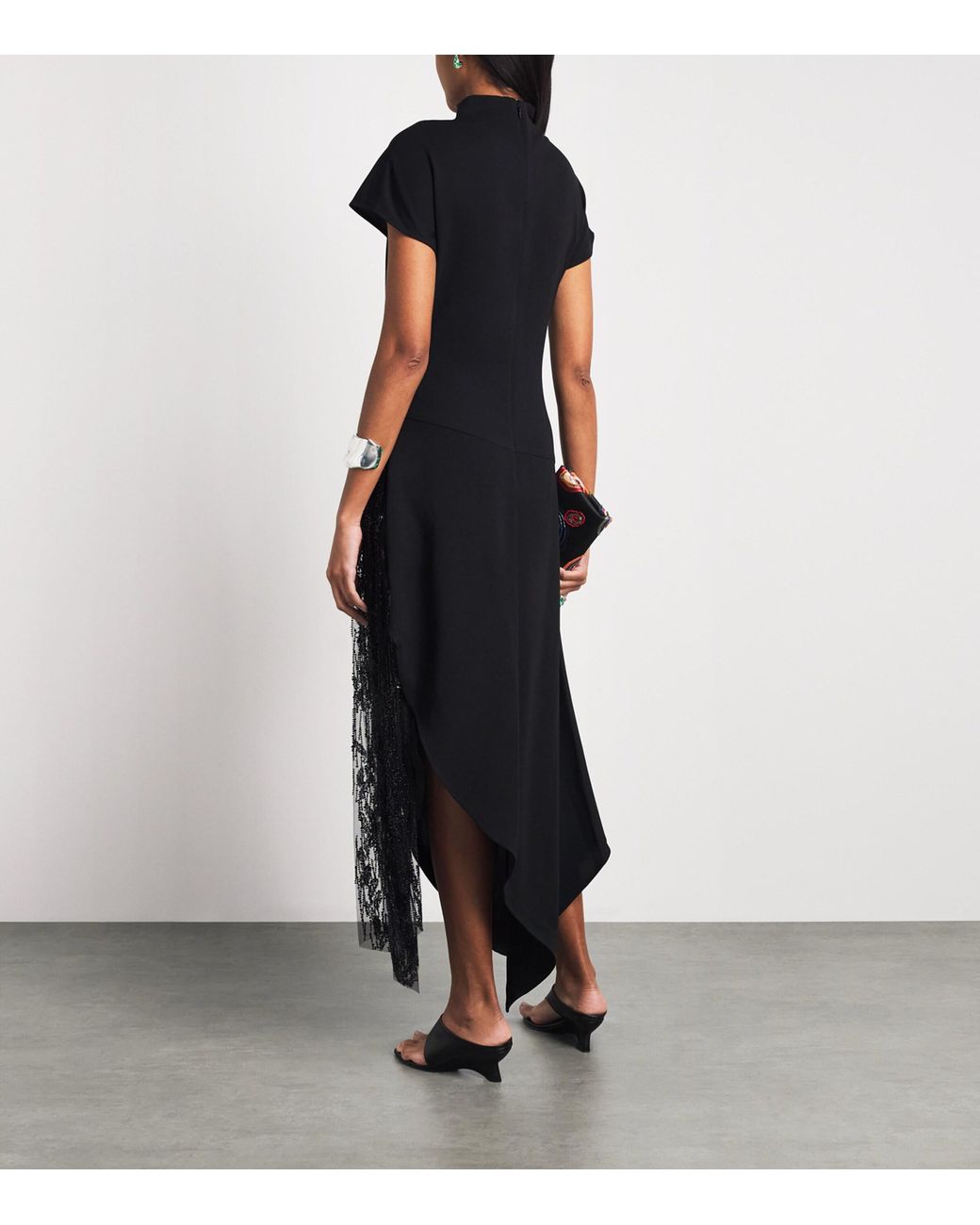 Staud Black Beaded Effie Midi Dress