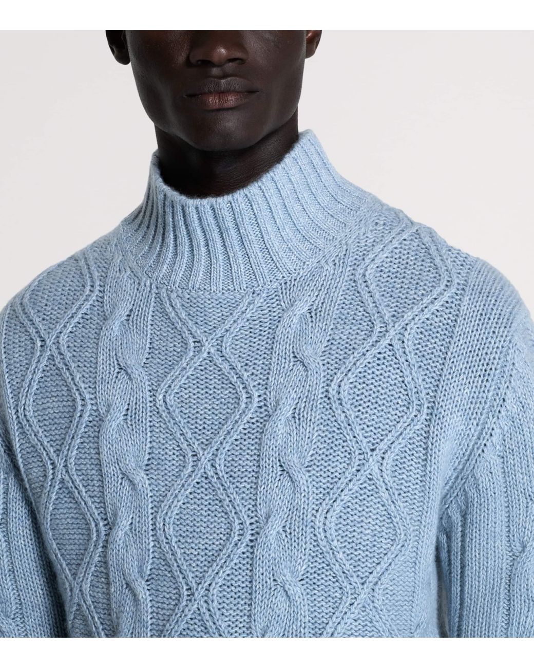 Dunhill Blue Cashmere-Blend Aran Cable-Knit Sweater for men
