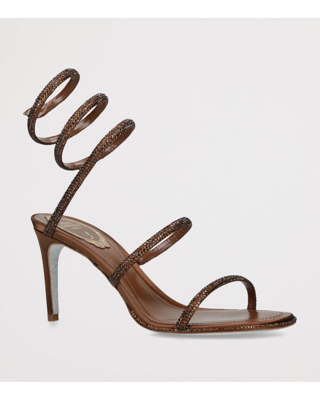 Rene Caovilla Brown Satin Embellished Cleo Sandals 80