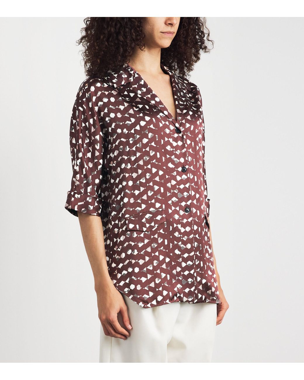 Kiton Red Silk Printed Blouse