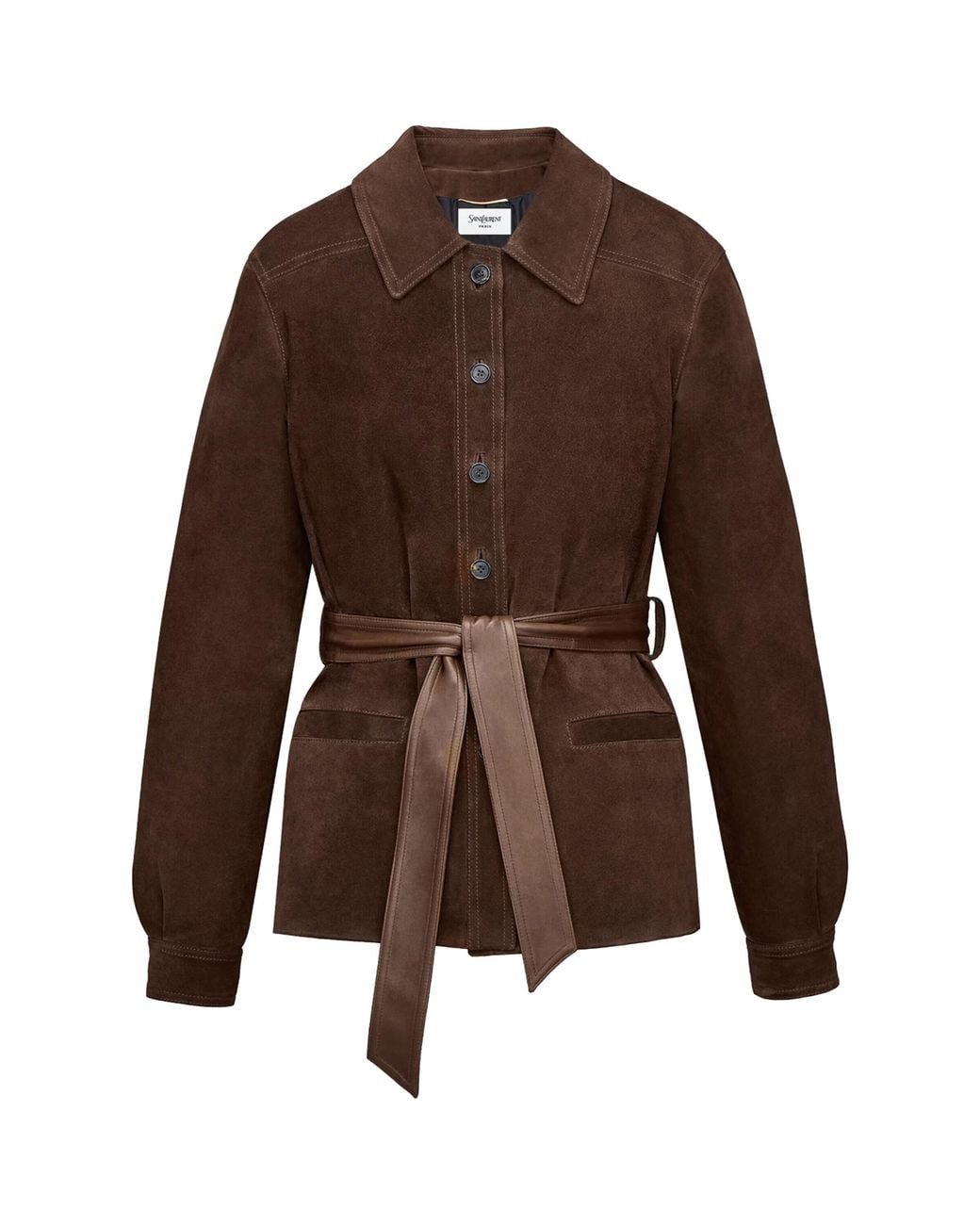Saint Laurent Brown Shearling-Collar Suede Jacket