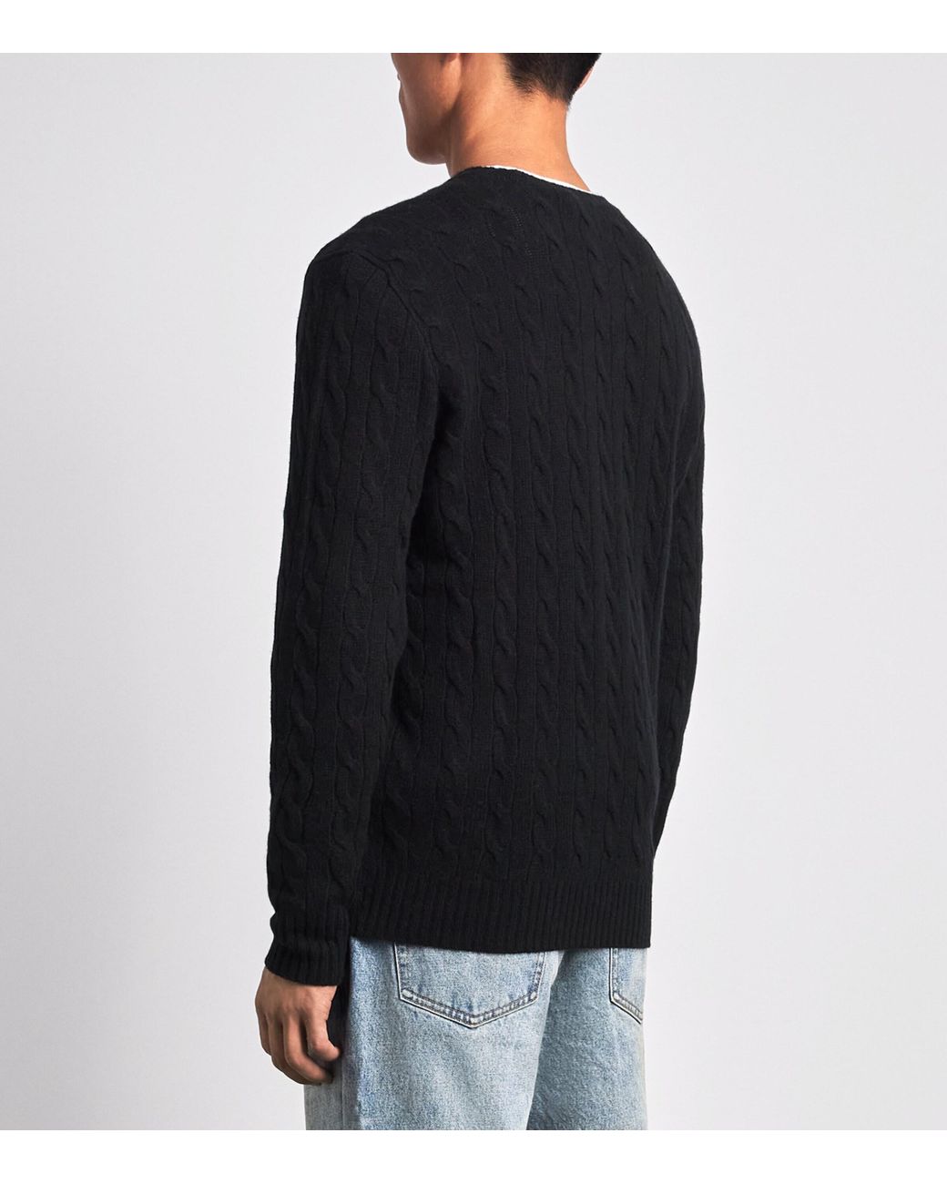 Polo Ralph Lauren Black Wool-Cashmere Cable-Knit Sweater for men