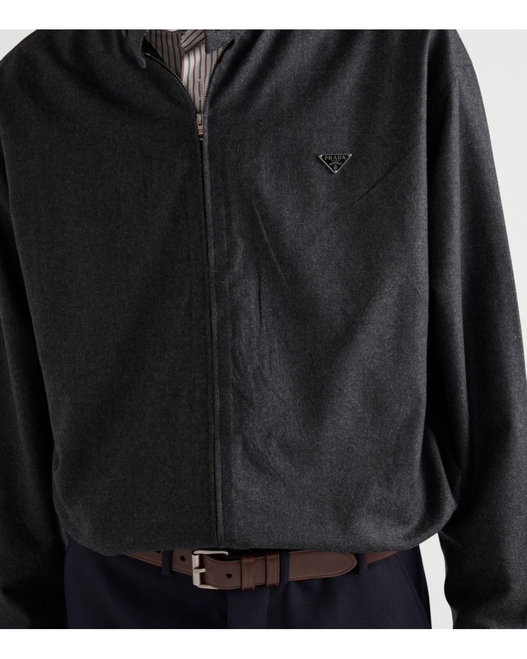 Prada Black Wool Triangle Zip-Up Jacket for men