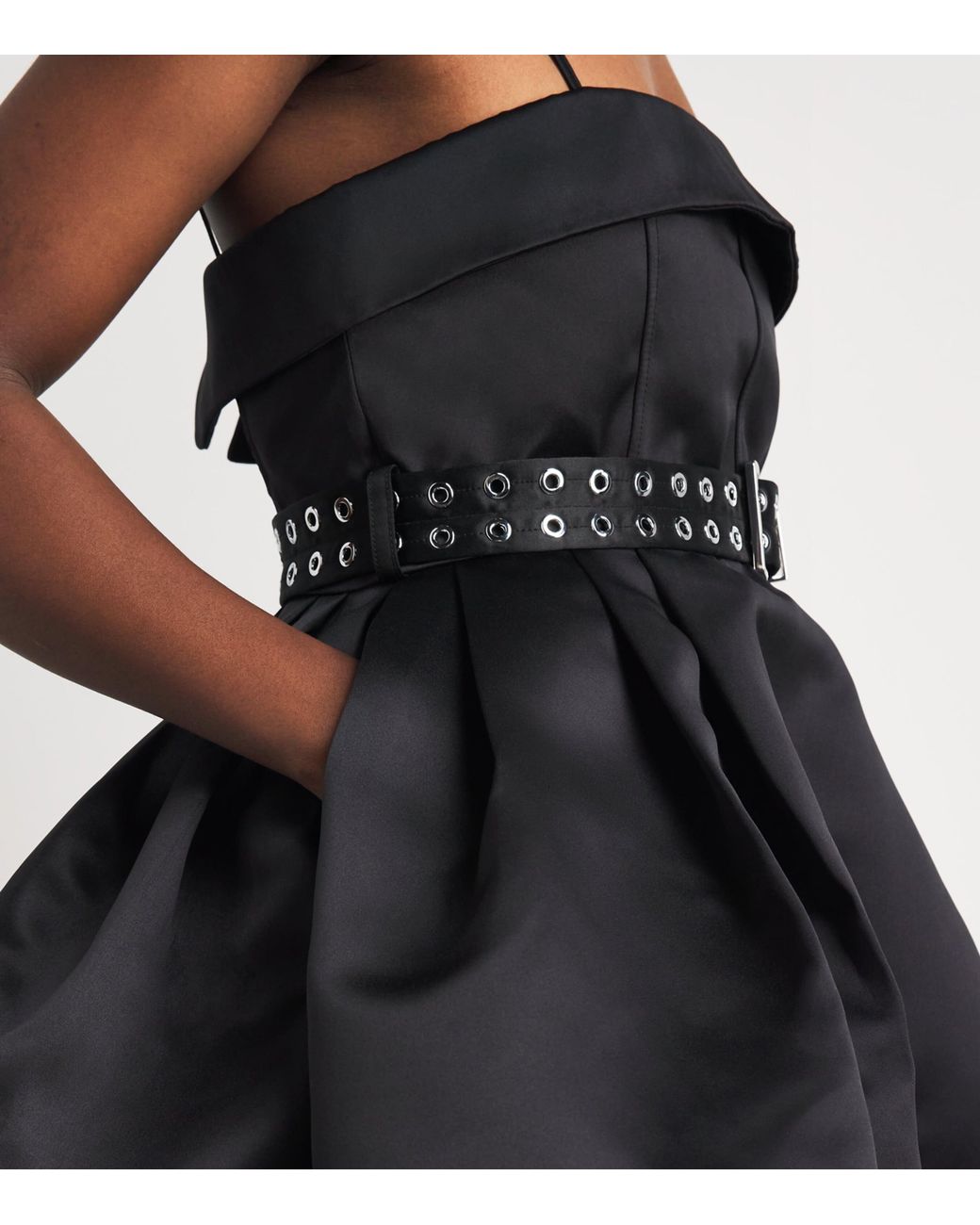 Ganni Black Satin Bubble Mini Dress