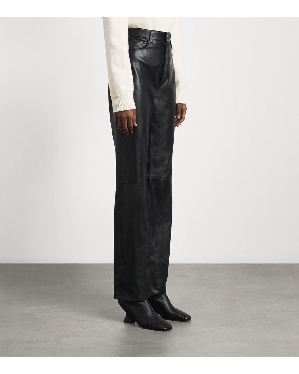 Rohe Black Leather Straight Trousers