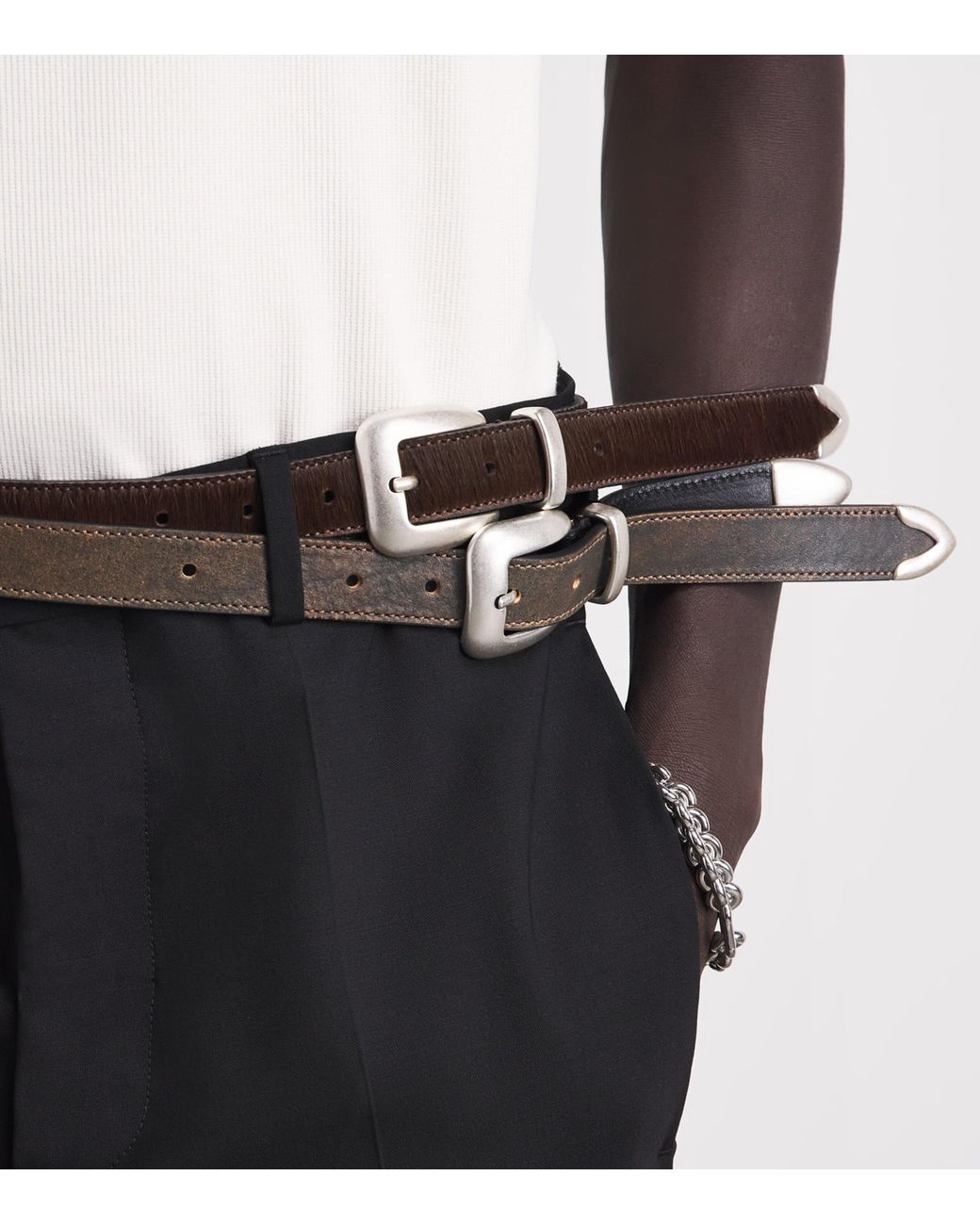 MOLEBO Multicolor Burnished Leather Western Belt for men