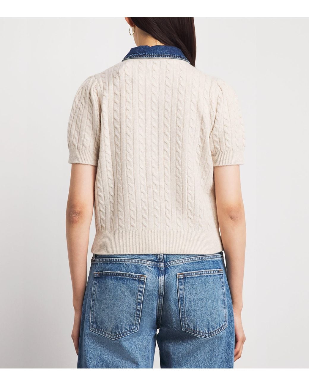 Sandro White Wool-Cashmere Denim-Collar Cardigan