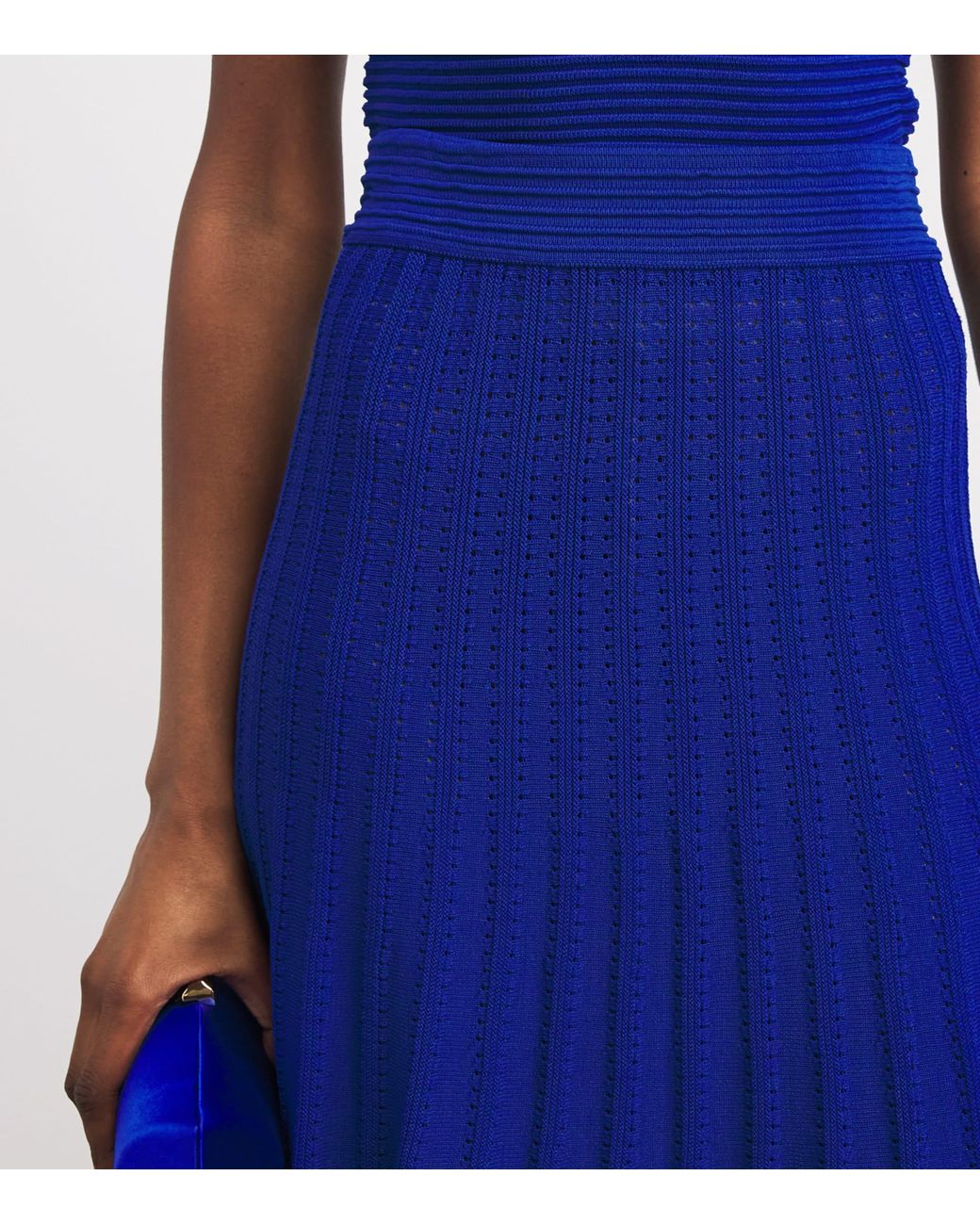 Edeline Lee Blue Knitted Pleated Midi Skirt