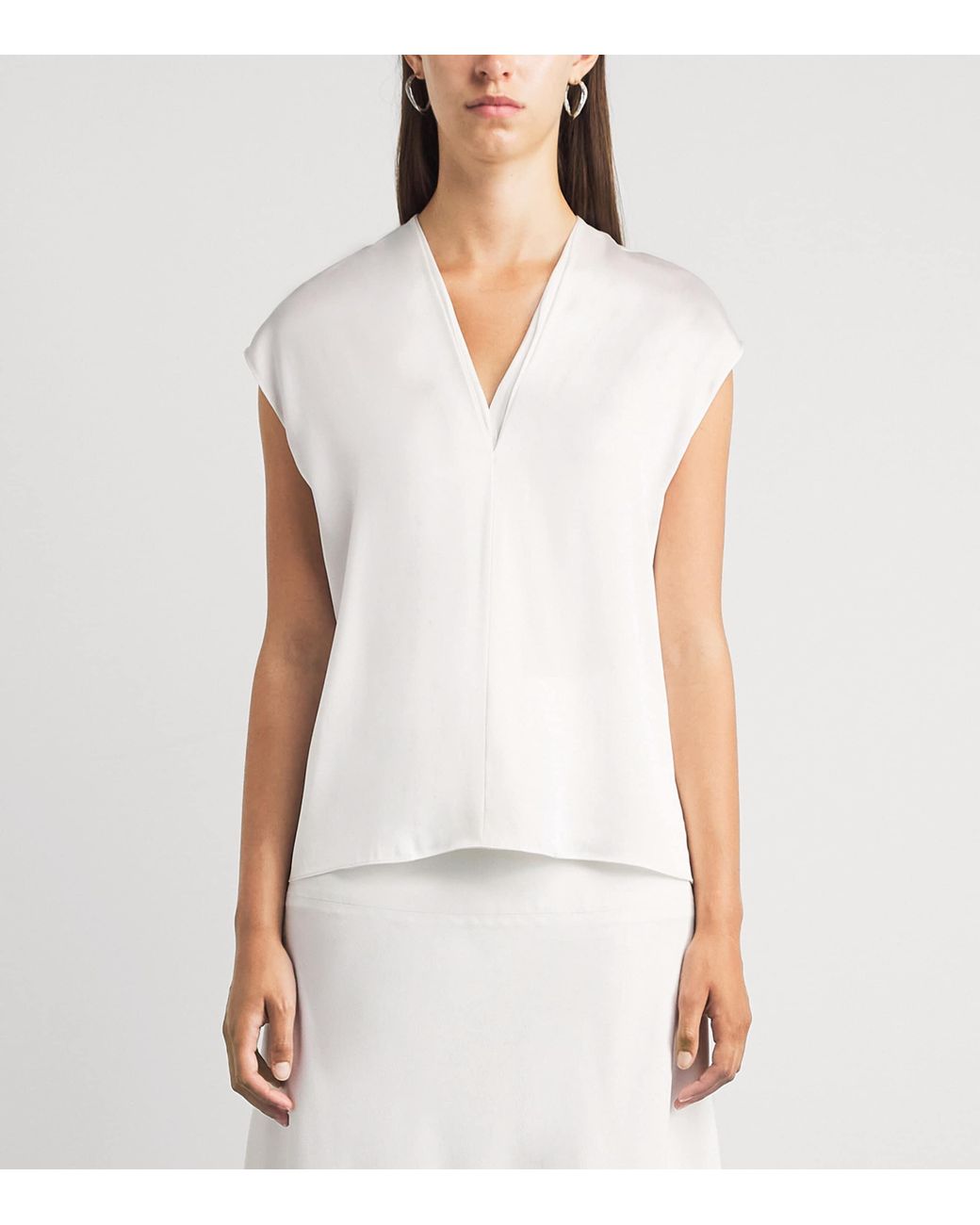 Vince White Silk-Blend Layered V-Neck Top