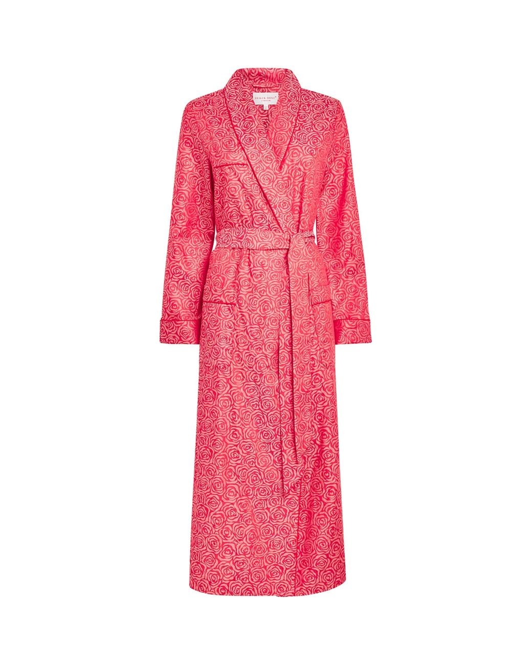 Derek Rose Pink Cotton Jacquard Roses Robe