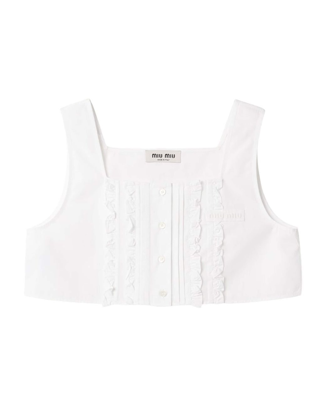 Miu Miu White Cotton Ruffled Crop Top