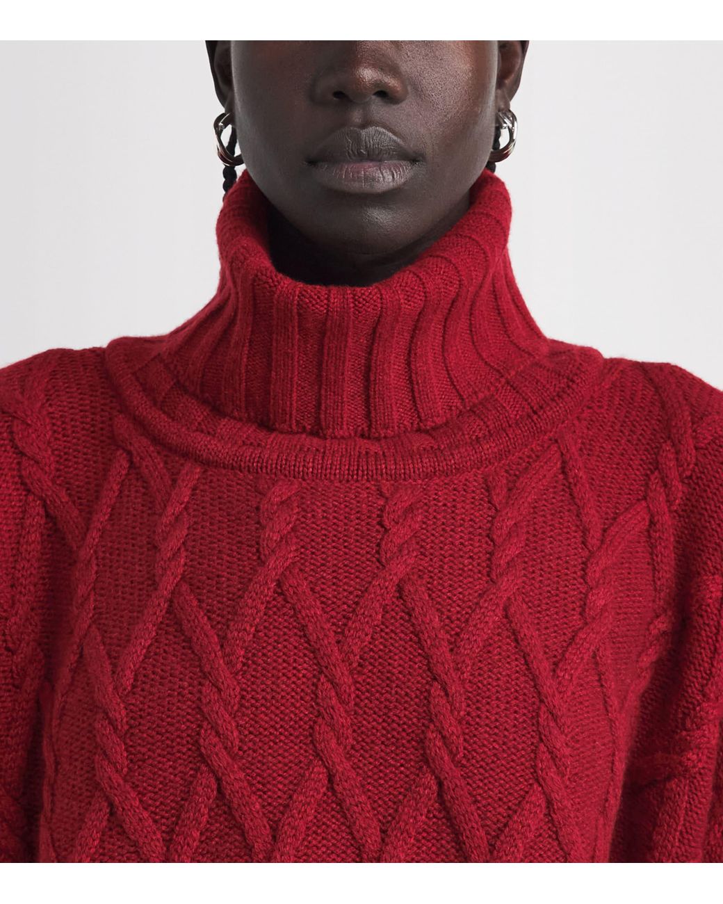 Eskandar Red Cashmere Cable-Knit Rollneck Sweater