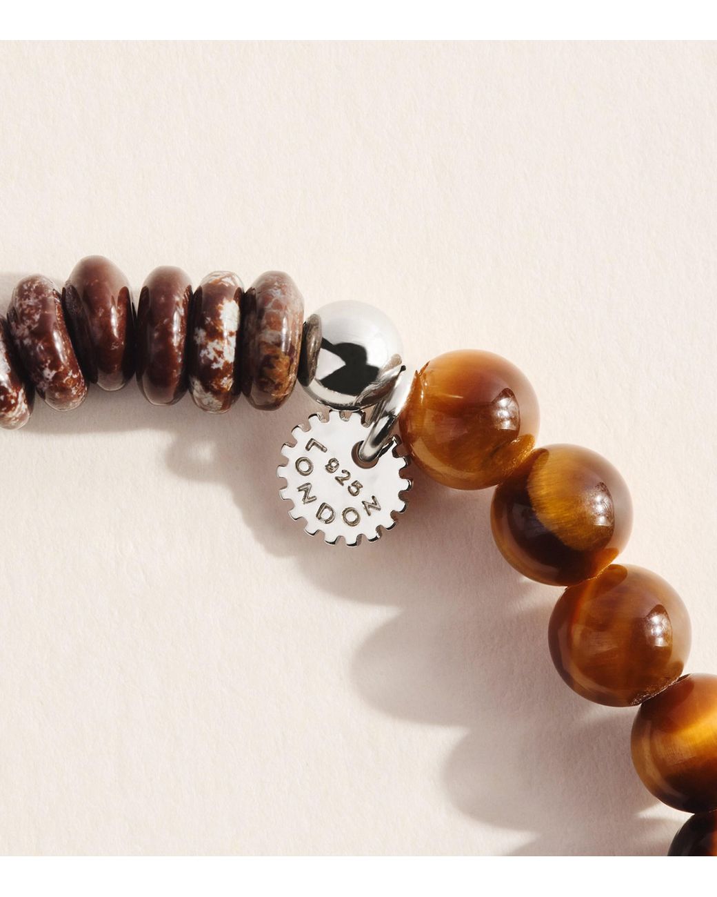 Tateossian Natural Sterling And Tiger Eye Totem Bracelet for men