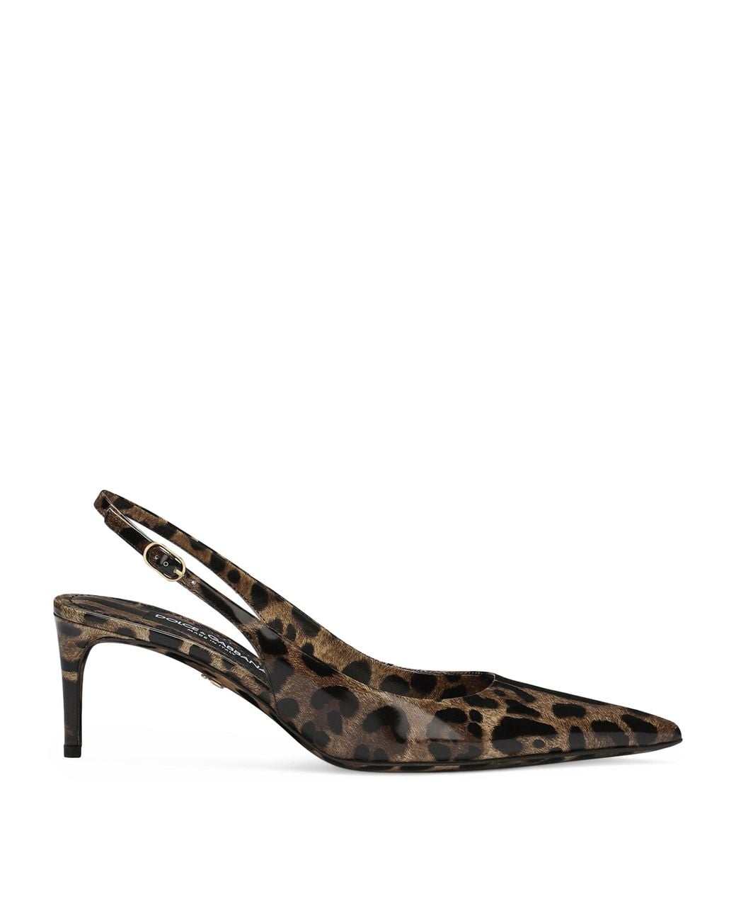 Dolce & Gabbana Brown Patent Leather Leopard Slingback Pumps 60