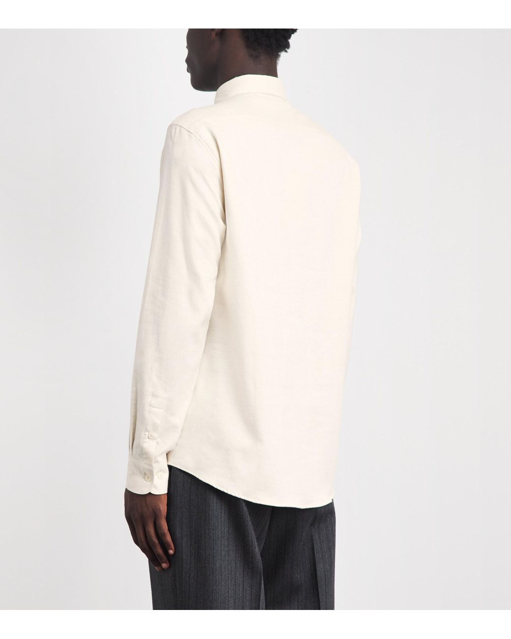 Sunspel White Brushed Cotton Flannel Shirt for men